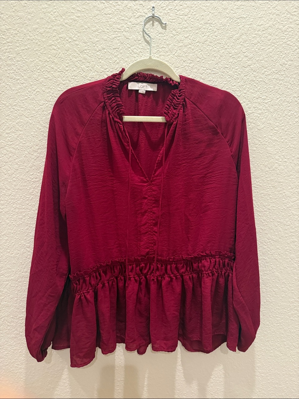 LOFT Deep Wine Red Peplum Blouse